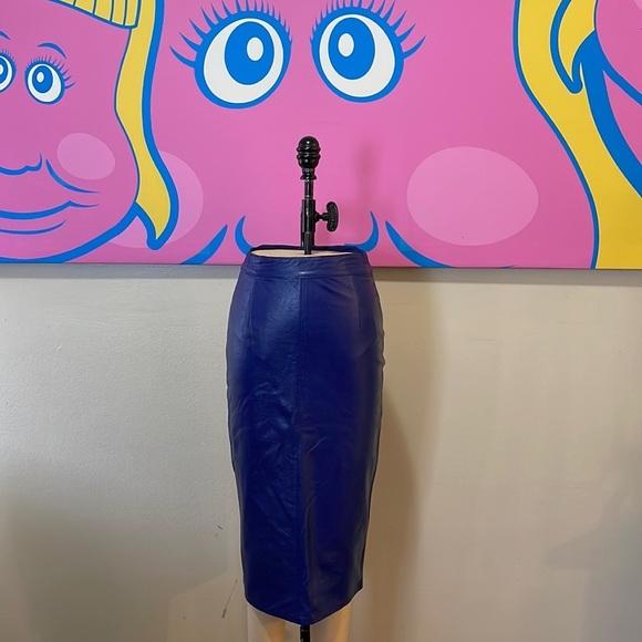 Suzelle Blue Leather Straight Pencil Skirt Vintage 1980s
